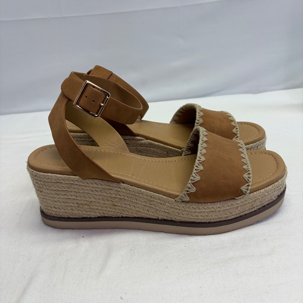 Soda Espadrille Platform Wedge Sandals Womens 11 Brown Ankle‎ Strap Boho Summer